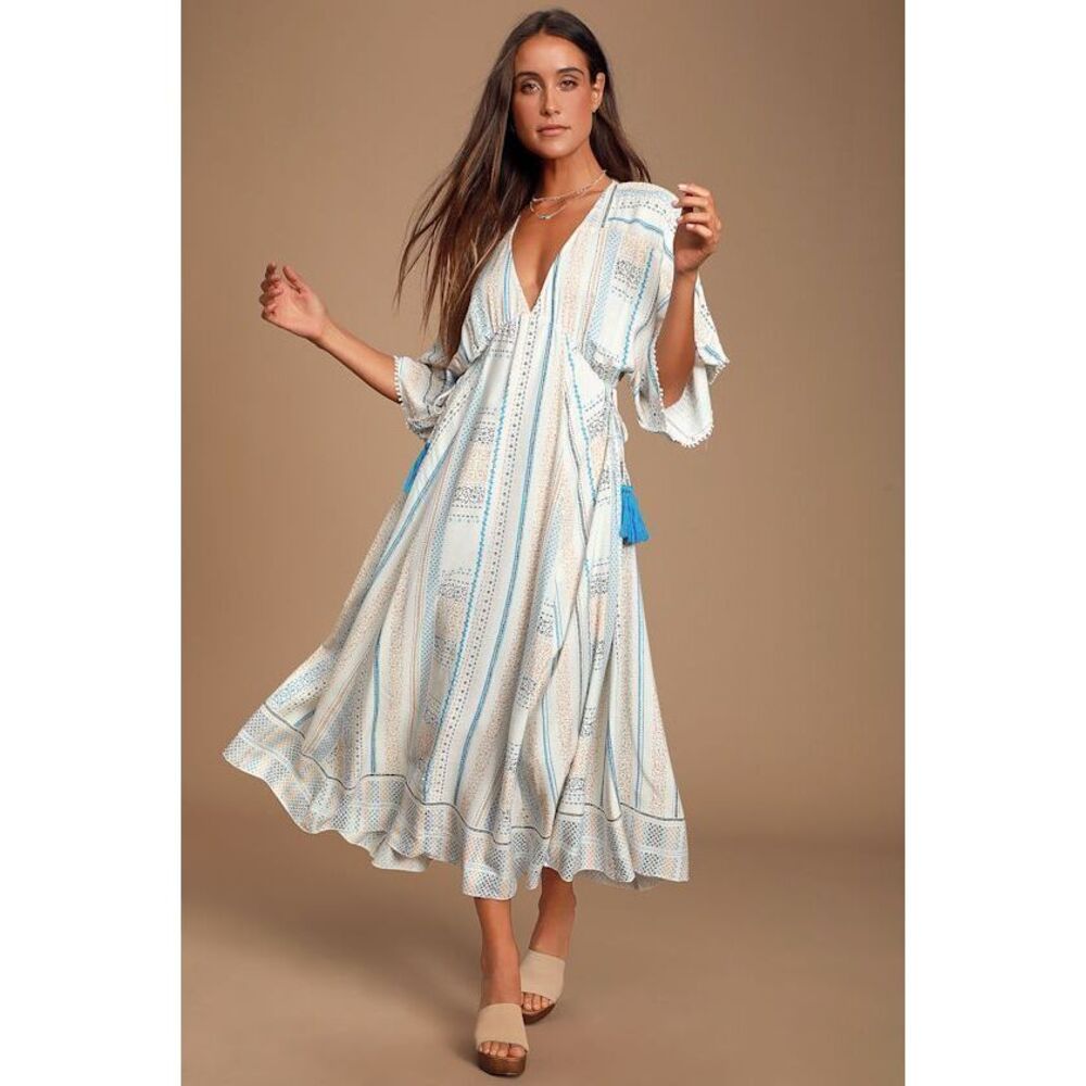 Lulus Graceful Grace Blue Print Midi Dress - Size XS